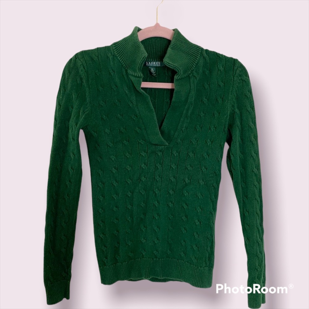 🐎🍀 Lauren Ralph Lauren Forest Green Cable Knit Sweater